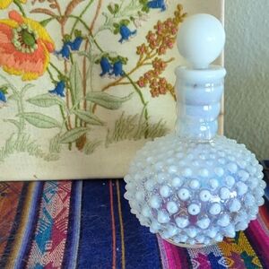 Vintage White Hobnail Glass Perfume Bottle